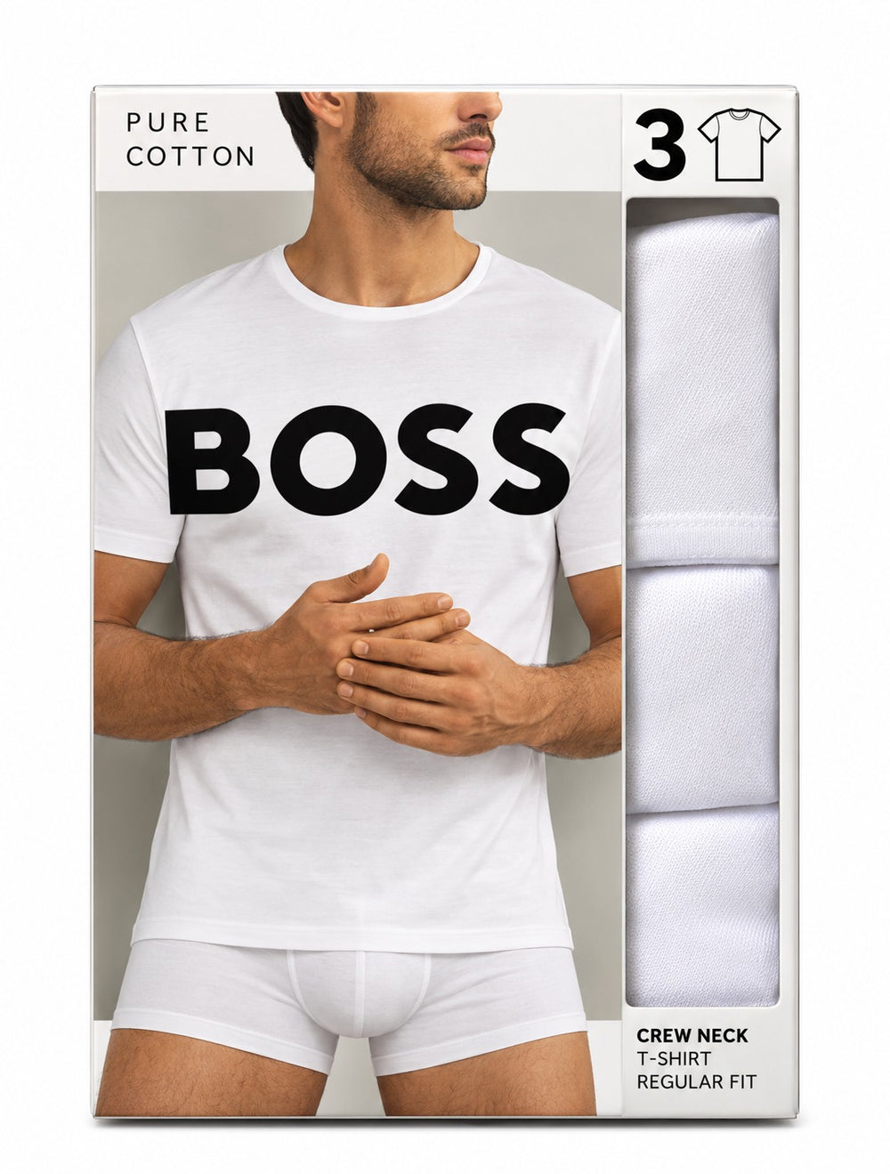 PAQUETE DE PLAYERAS HUGO BOSS CREW NECK T-SHIRT REGULAR FIT 3PZS BLANCO/AZUL/NEGRO
